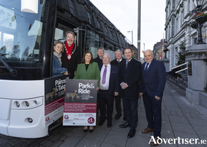 L &ndash; R: Cllr Eibhlin Seoigthe, Deputy Mayor of the City of Galway, Cllr N&iacute;all McNelis, Kathy O&rsquo;Donnell (Irish Rail), Theo McLoughlin (Galway City Council), Tommy Callinan (Callinan Coaches), Paul Quinn (Galway City Council), Leonard Cleary (Chief Executive, Galway City Council), Patrick Greene (Director of Services, Operational Development, Galway City Council).