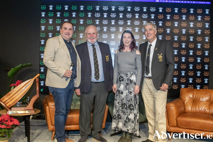 Ollie Turner (Head of Sport, Galway Bay FM), Eamon Colclough, (Tribesmen Club Captain), and World Champion Siobhán McCrohan and Pat Boyle at the press launch of Ireland's premier long-distance rowing event. Photo credit: Gary Vaughan.