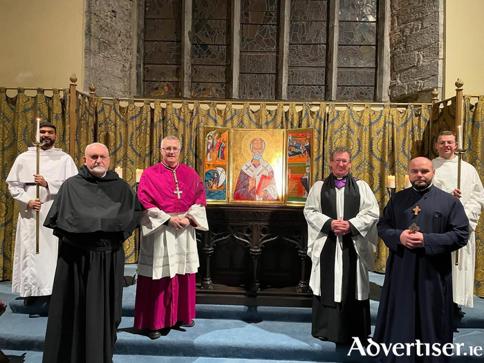 Pictured at the consecration of the new icon are Reverend Alistair Doyle, Bishop Michael Duignan, Fr Tudor, and Fr Peter, and assistants Oman and Gregory.