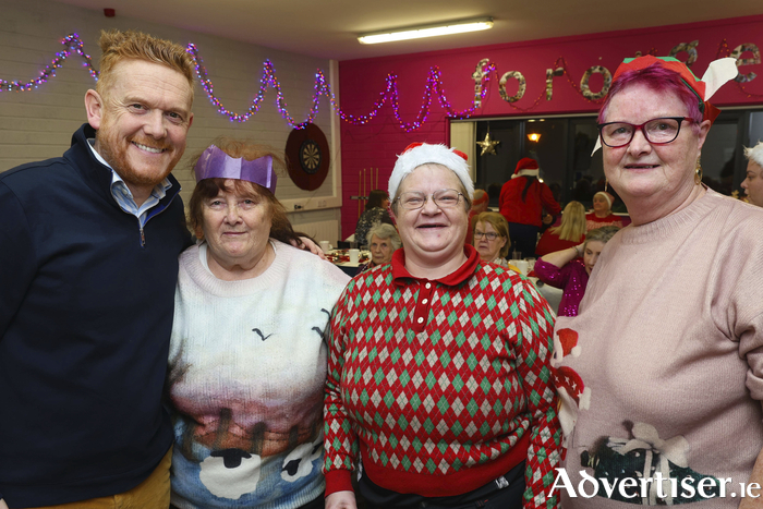 Cllr Alan Cheevers, Deirdre Dooley,Noelle Murray and  Peggy Commins Ballybane attending the Christmas Dinner and celebrations hosted by the Ballybane Sports and Community Development Committee at SCCUL Enterprise Centre on Wednesday. Photo: Mike Shaughnessy