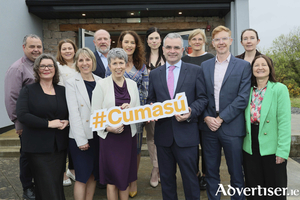 At the launch of EMPOWER Camas&uacute; at Sti&uacute;ideo Cuan, An Spid&eacute;al were Minister of State Dara Calleary, with (front l-r) Suan N&iacute; Curn&aacute;in, &Uacute;dar&aacute;s, Maria Staunton, ATU iHub and Empower Camas&uacute; manager, Dr Orla Flynn, President of ATU, R&oacute;n&aacute;n Mac Con Iomaire &Uacute;dar&aacute;s and Barbara &Oacute; Shea, iHub . (Back l-r) Se&aacute;n &Oacute; Coistealbha, &Uacute;dar&aacute;s, Michelle Lee, iHub, P&aacute;id &Oacute;Neacht&aacute;in &Uacute;dar&aacute;s, Noreen D&rsquo;Arcy, MC, Cl&iacute;ona Stand&uacute;n, Stand&uacute;ns, Tr&iacute;ona Mac Gr&iacute;olla R&iacute;, Ar&oacute;, Pamela N&iacute; Thaidhg, iHub, Susan N&iacute; Churn&aacute;in, &Uacute;dar&aacute;s.