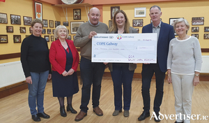 Galway Choral Association pictured presenting the proceeds from a recent concert to COPE Galway. From left: Catherine O&rsquo;Dowd, Geraldine Kyne, Norman Duffy (Galway Choral Association), Gillian McNamee (COPE Galway), Tony Roe, and Deirdre Squires (Galway Choral Association).