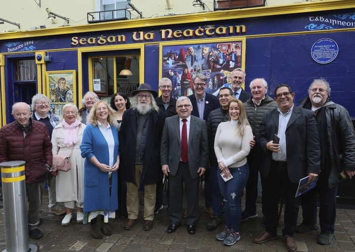 The Cuban ambassador to Ireland, Bernardo Guanche Hernández (centre ), with supporters after their informal reception on Thursday. (Photo: Mike Shaughnessy )  