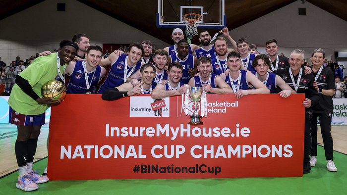 The University of Galway Maree team celebrate with the Pat Duffy Cup as champions   ©INPHO/Ben Brady.